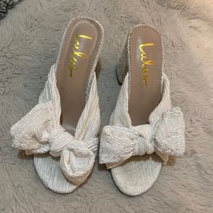 Lulus Bridal White Bow Heel Sandals